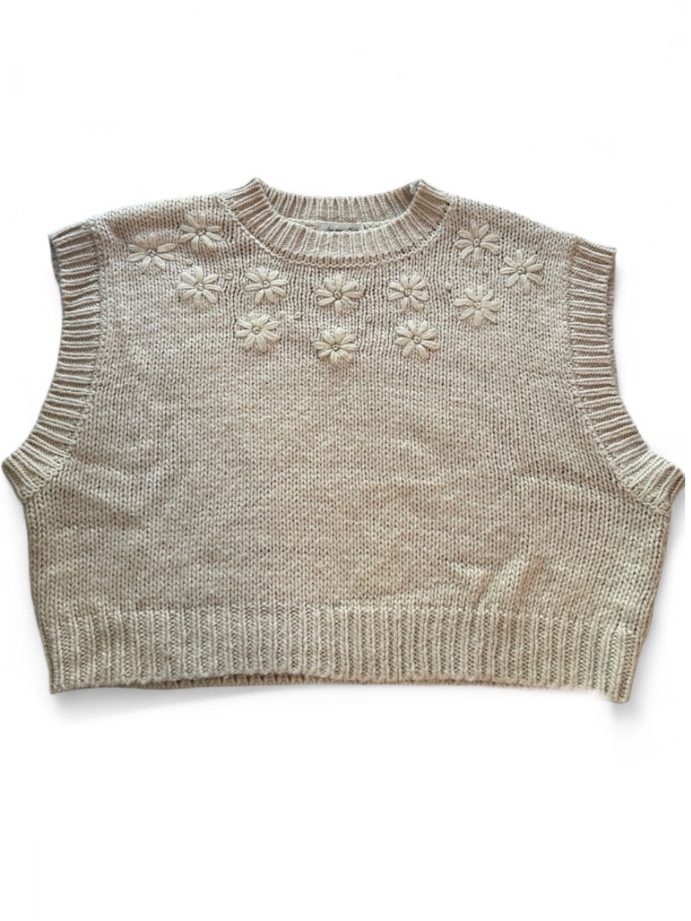 Japan size M Cream Floral-Knit Sleeveless Sweater